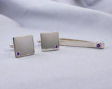 Amethyst Cuff Links and Tie Clip Set