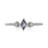 Delicate Rose de France and Moissanite Kite Ring, Sterling Silver 