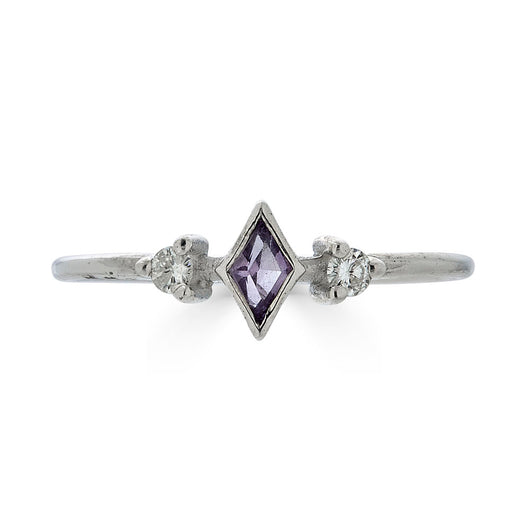 Delicate Rose de France and Moissanite Kite Ring, Sterling Silver 