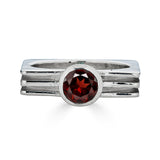 Architectural garnet sterling silver ring with square layered band inspired by NYC High Line