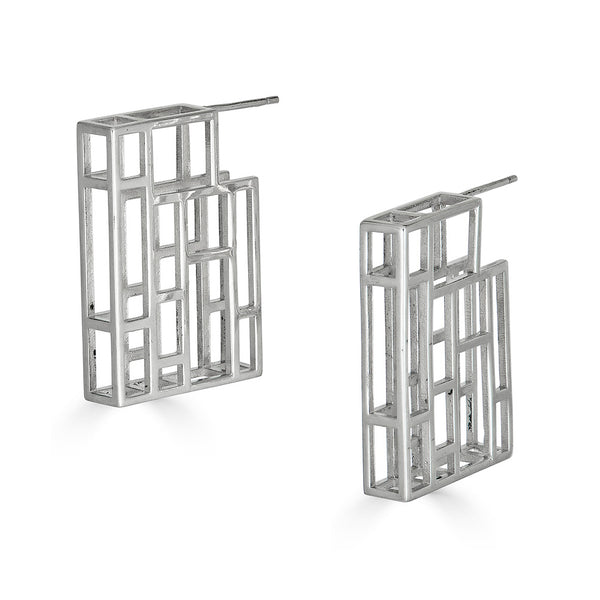 Metropolis 3D Hoop Earrings, Sterling Silver