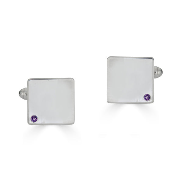 Sterling Silver Amethyst Flush Set Cufflinks
