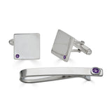 Amethyst Cuff Links and Tie Clip Set
