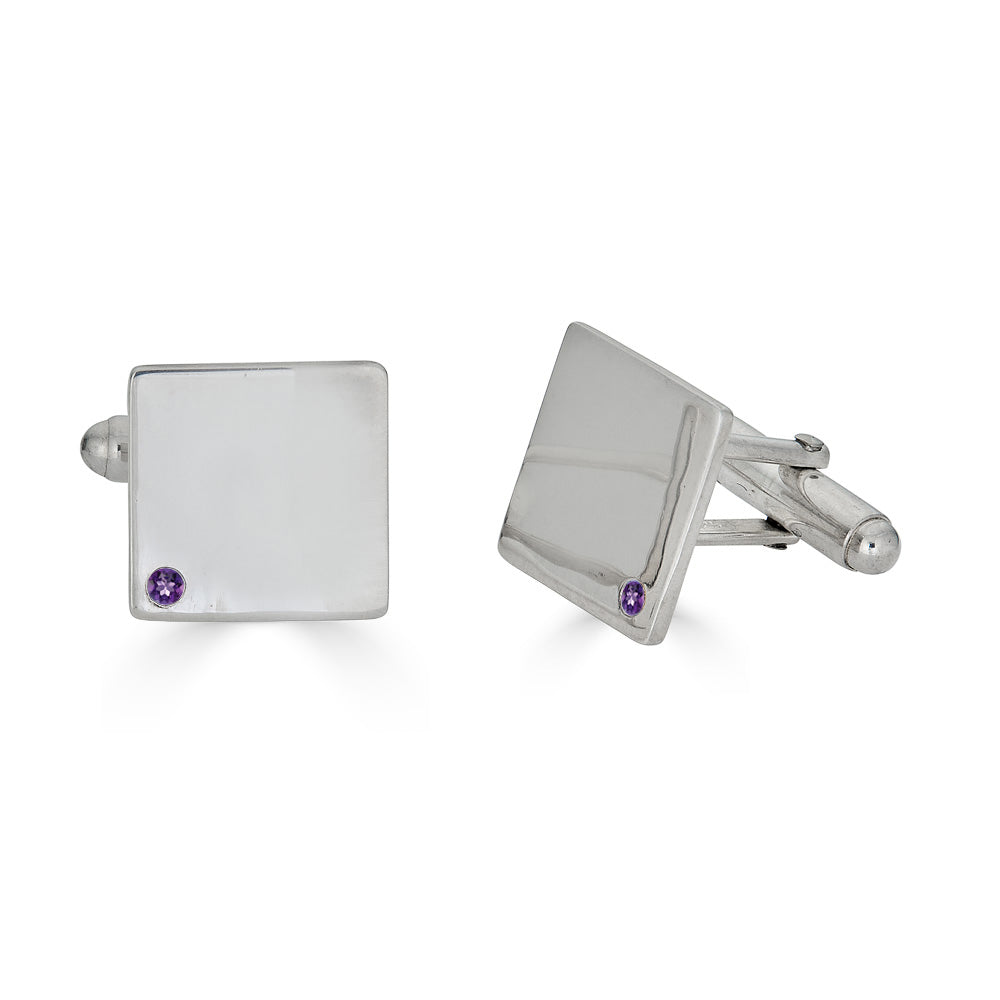 Sterling Silver Amethyst Flush Set Cufflinks