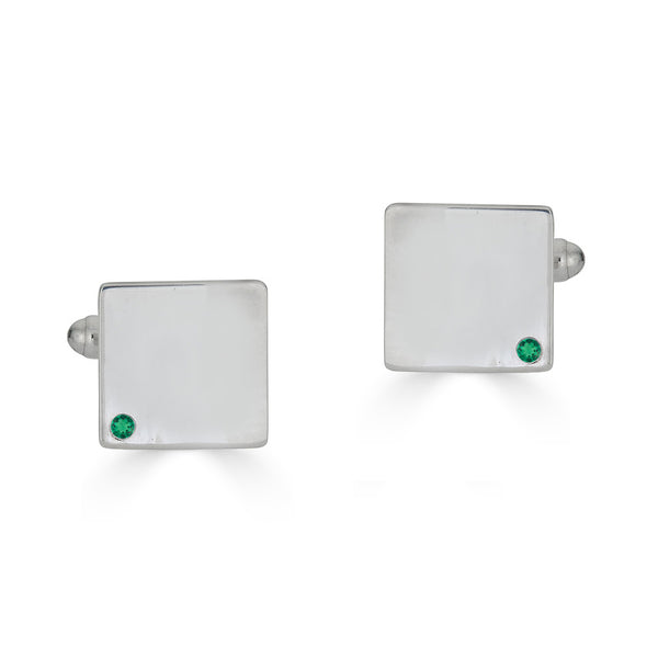 Sterling Silver Emerald Flush Set Cufflinks