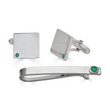 Emerald Cuff Links and Tie Clip Set