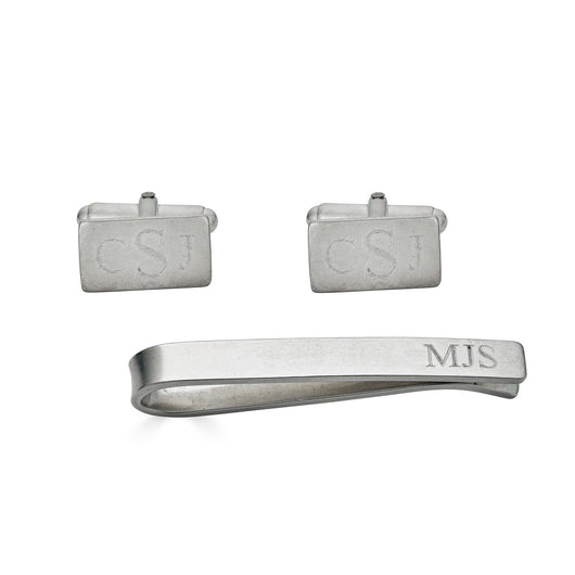 Engraved Monogram Cufflinks and Tie Bar Set
