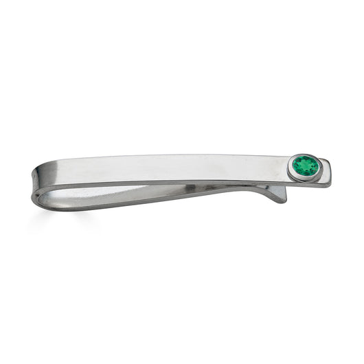 Sterling Silver Emerald Bezel Set Slide Tie Bar