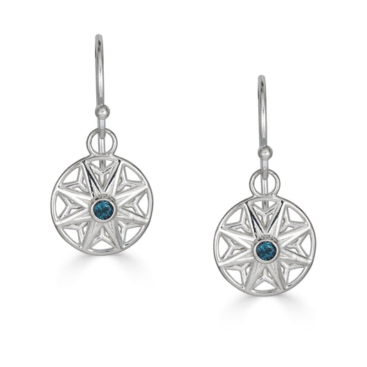 Small Flower Drop Earrings, London Blue Topaz Sterling Silver