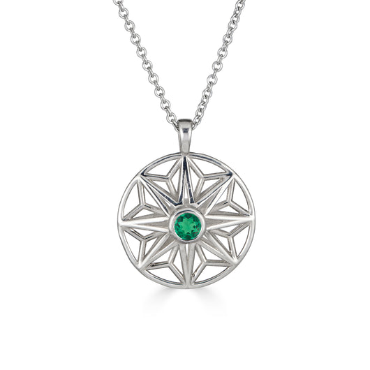 Emerald and Moissanite Sterling Silver Necklace