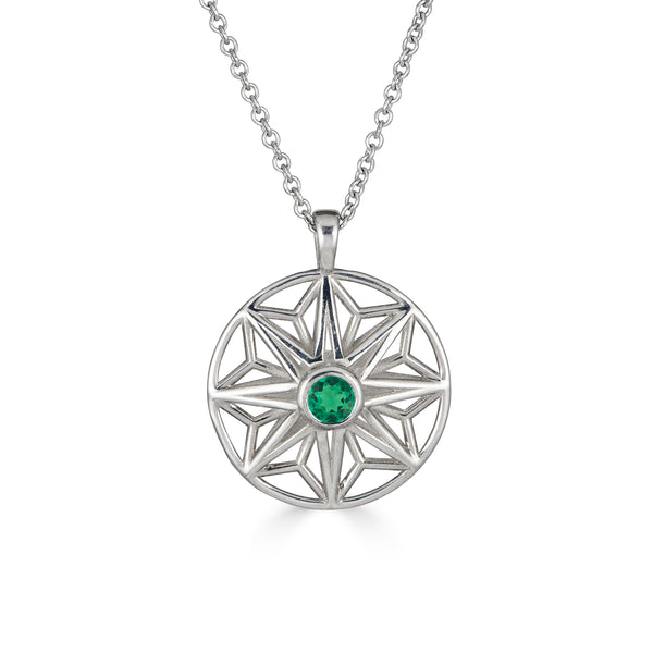 Emerald and Moissanite Sterling Silver Necklace