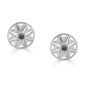 Small Flower Stud Earrings, London Blue Topaz Sterling Silver
