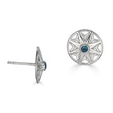 Small Flower Stud Earrings, London Blue Topaz Sterling Silver