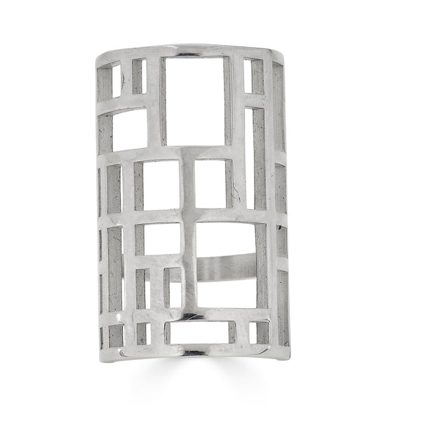 Mondrian Inspired Metropolis Statement Ring in Sterling Silver