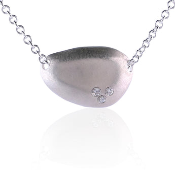 Small Sterling Silver Pebble Necklace with Moissanites