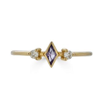 Delicate Rose de France and Moissanite Accent Kite Ring, 14k Rose Gold