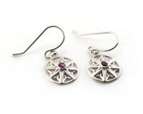 Small Flower Drop Earrings, Ruby Sterling Silver