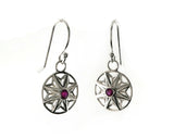 Small Flower Drop Earrings, Ruby Sterling Silver