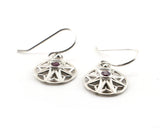 Small Flower Drop Earrings, Ruby Sterling Silver