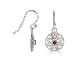 Small Flower Drop Earrings, Ruby Sterling Silver