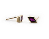 Kite Shaped Ruby Studs, 14k Yellow Gold