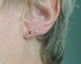 Kite Shaped Ruby Studs, 14k Yellow Gold