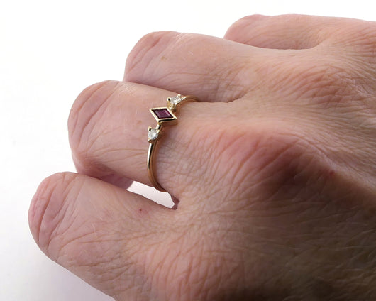 Delicate Lab Created Ruby and Moissanite Accent Kite Ring 14k