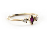 Delicate Lab Created Ruby and Moissanite Accent Kite Ring, 14k Yellow Gold