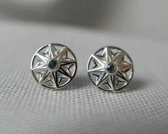 Small Flower Stud Earrings, London Blue Topaz Sterling Silver