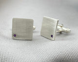 Amethyst Cuff Links and Tie Clip Set