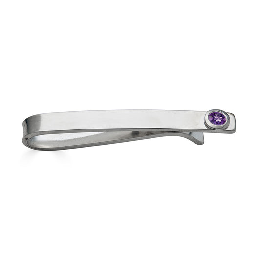 Sterling Silver Amethyst Bezel Set Slide Tie Bar