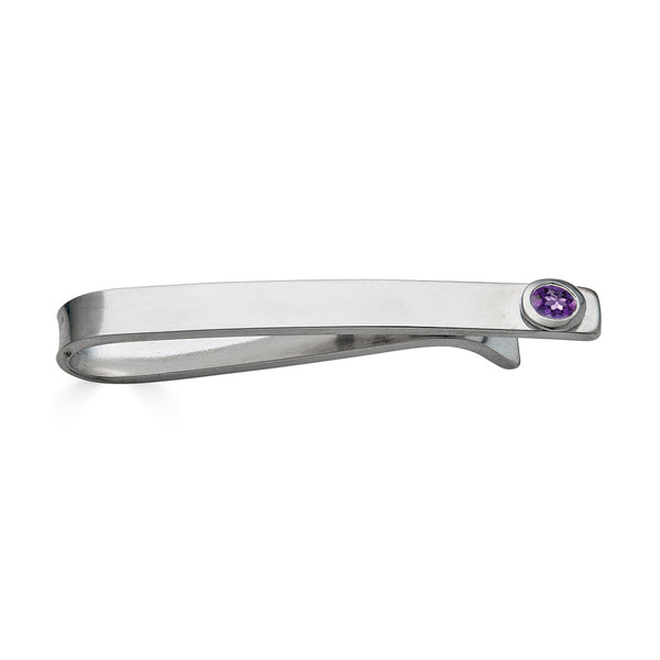 Sterling Silver Amethyst Bezel Set Slide Tie Bar