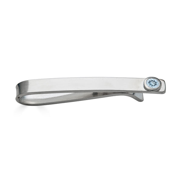 Sterling Silver Aquamarine Bezel Set Slide Tie Bar