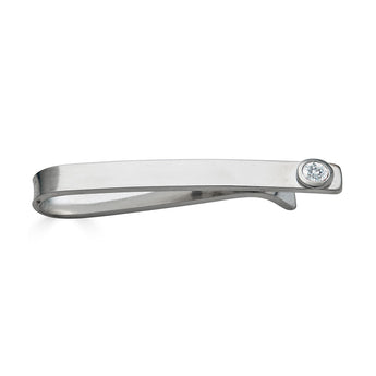 Sterling Silver Moissanite Bezel Set Slide Tie Bar