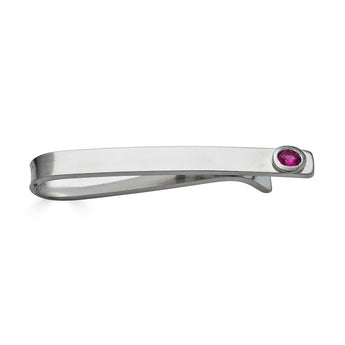 Sterling Silver Ruby Bezel Set Slide Tie Bar