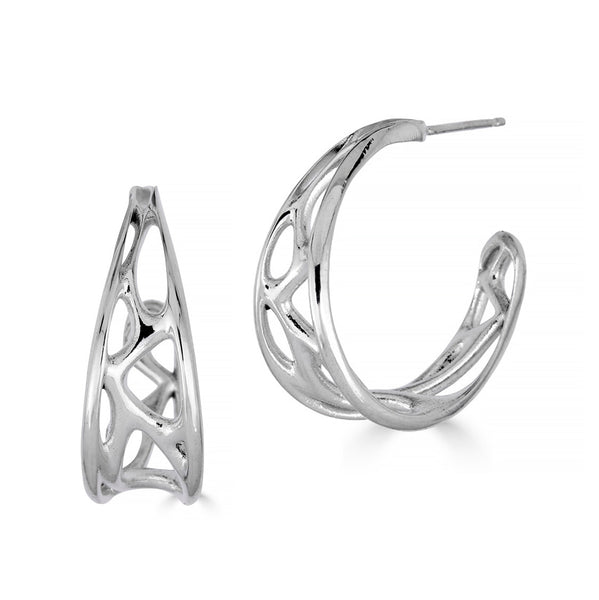 Silver hoop earrings on a white background