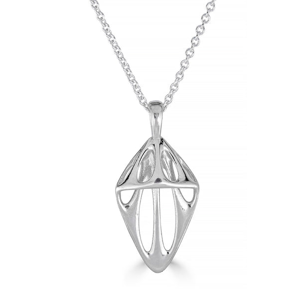 Silver pendant necklace on a white background