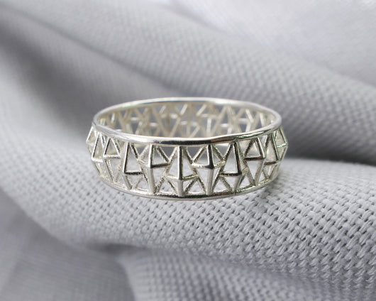 Contemporary Structural Thin Ring, Sterling Silver