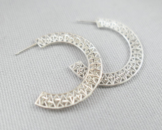 Contemporary Geometric Hoops, Sterling Silver