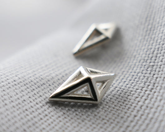 Geometric Kite Shaped Stud Earrings, Sterling Silver