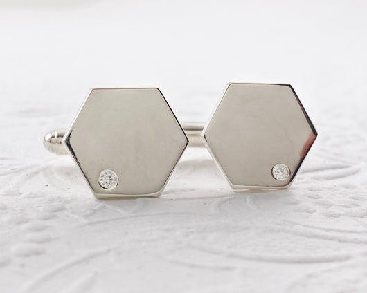 Hexagon Geometric Moissanite Cufflinks | Silver Sculptor
