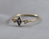 Delicate Lab Created Sapphire and Moissanite Accent Kite Ring, 14k Yellow Gold