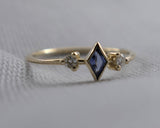 Delicate Lab Created Sapphire and Moissanite Accent Kite Ring, 14k Yellow Gold