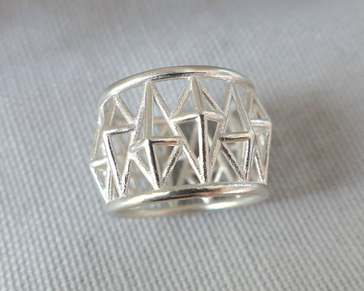 Contemporary Structural Large Thumb Ring, Sterling Silver