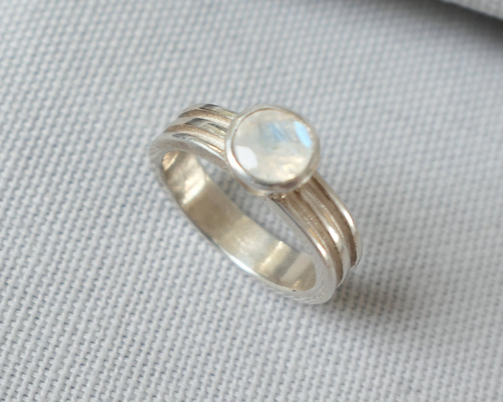 Moonstone Round Layer Ring in Sterling Silver