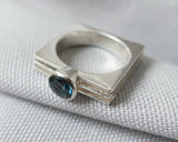 London Blue Topaz Square Layer Ring in Sterling Silver