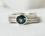 London Blue Topaz Square Layer Ring in Sterling Silver