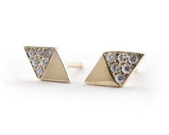 Diamond Shaped Studs with Moissanites in 14k Yellow Gold | Silver Sculptor