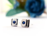 Sterling Silver Sapphire Geometric Stud Earrings