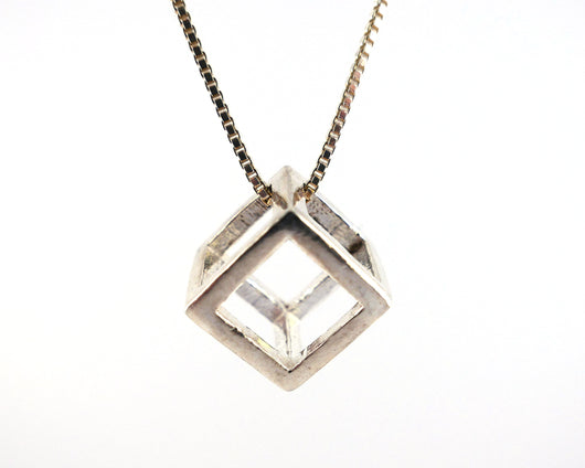 Cube Pendant Sterling Silver Cube Necklace | Silver Sculptor